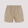 Miu Miu Khaki Cotton Shorts With Embroidered Logo In Metallic