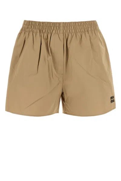 Miu Miu Poplin Shorts In Brown