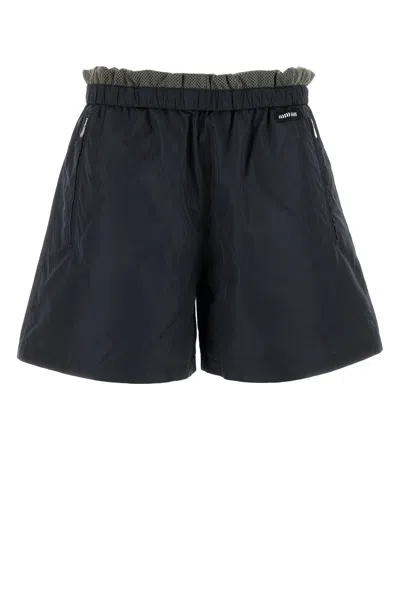 Miu Miu Shorts In Seta Tec Blu Navy Donna