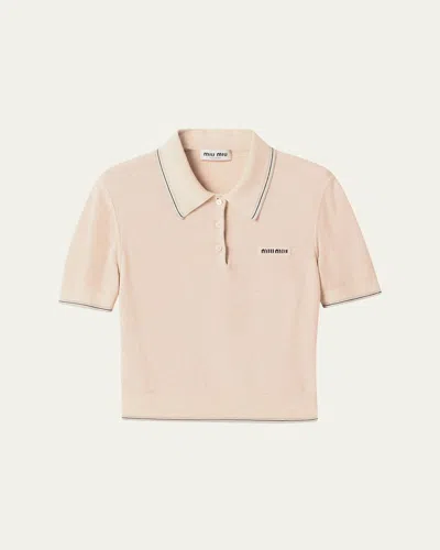 Miu Miu Short-sleeve Cotton Rib Polo Sweater In Pattern