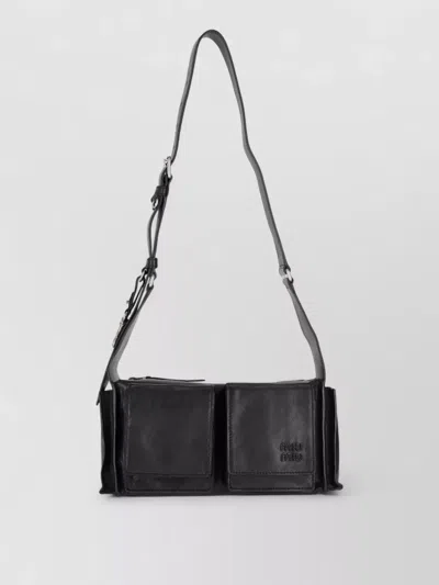 Miu Miu Shoulder Bag Adjustable Strap Front Flap Pockets In Black
