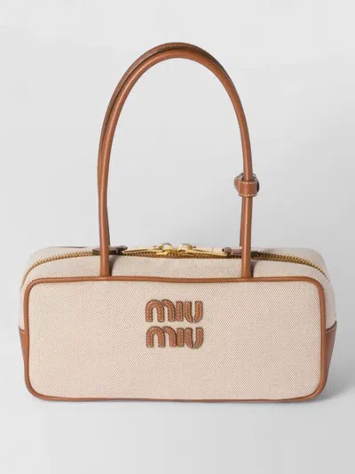 Miu Miu Shoulder Bag Contrast Trim Double Handles In Neutral