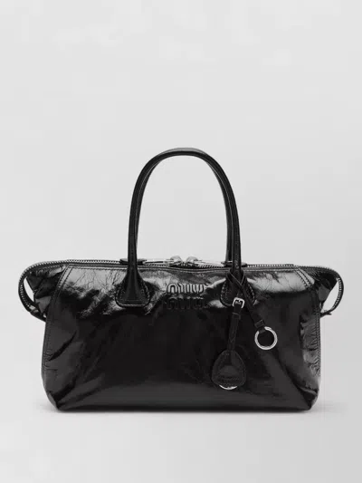 Miu Miu Shoulder Bag Detachable Keychain Shiny Finish Handles In Black