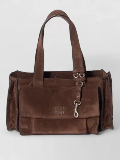 Miu Miu Shoulder Bag Front Flap Pocket Suede