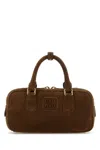 Miu Miu Large Suede Tote Bag With Shoulder Strap In Brown