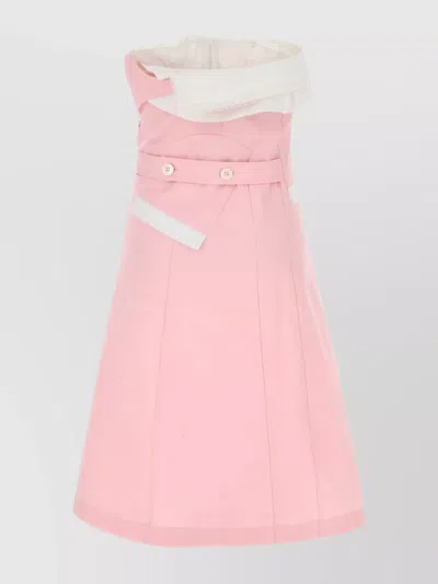 Miu Miu Shoulder Off Pleated Skirt Sleeveless Dress In Pink