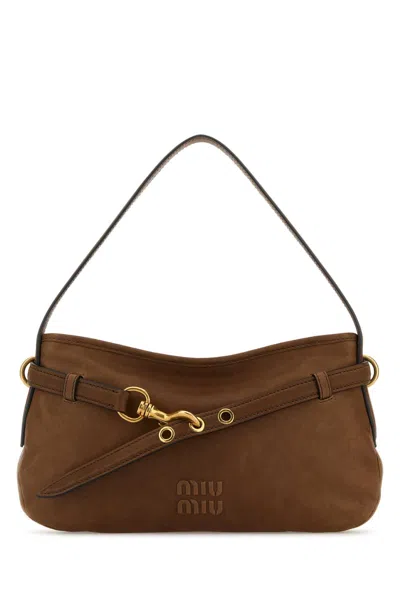 Miu Miu Shoulder Sacca Brown Leather Logo Relief