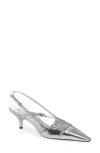 Miu Miu 55 Metallic Leather Slingback Pumps In Argento