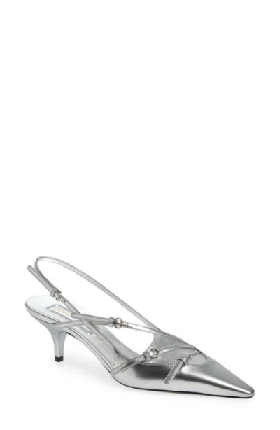 Miu Miu Show Buckle Slingback Pump In Argento