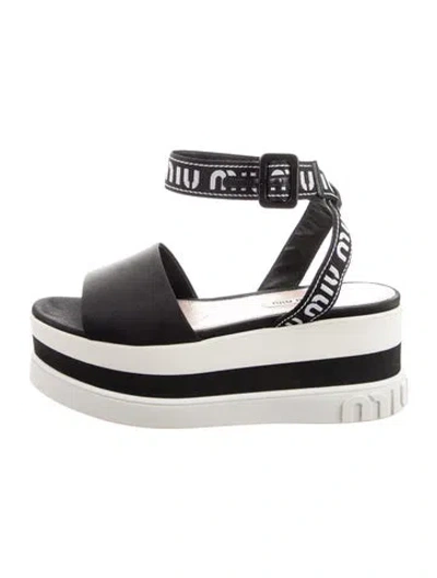 Pre-owned Miu Miu Signature Logo Graphic Print Sandals In Black