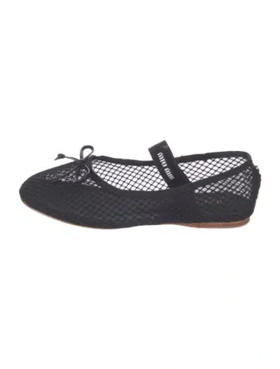 Pre-owned Miu Miu Signature Logo Mesh Mary Jane Flats In Black