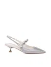 Miu Miu Silk Blend Slingback With Applications In Silver Pearl