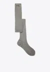 Miu Miu Silk-blend Socks With Logo In Gray