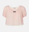 Miu Miu Layered Crinkle Silk Crop Top In Pink
