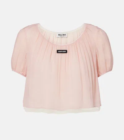 Miu Miu Silk Chiffon Crop Top In Pink