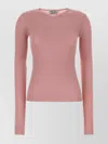 Miu Miu Silk Crew Neck Long Sleeve T-shirt In Pink