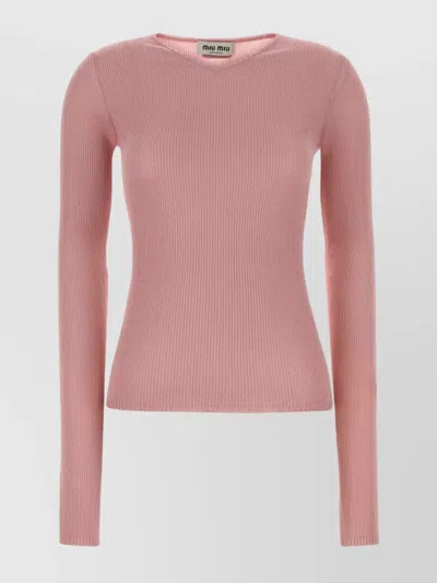 MIU MIU SILK CREW NECK LONG SLEEVE T-SHIRT