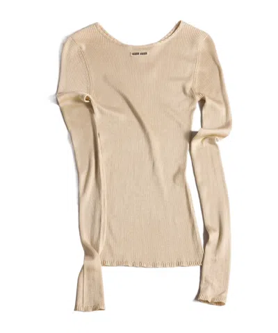 Miu Miu Ribbed Logo-patcht-shirt In Neutral