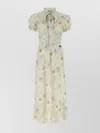 Miu Miu Silk Dress With Floral Print And Tie Waist In Multi