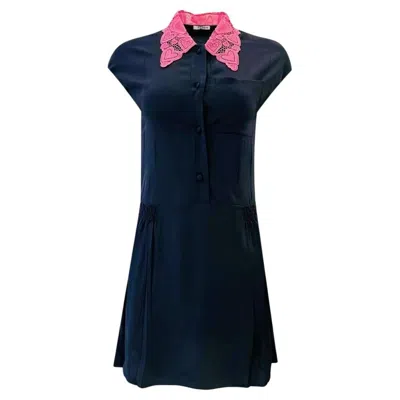 Pre-owned Miu Miu Silk Dress With Heart Lace Collar In Black