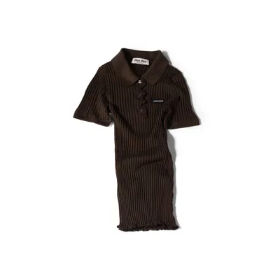 Miu Miu Silk Knit Polo Shirt In Brown