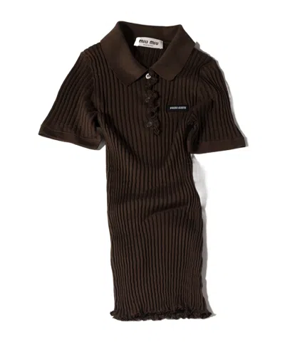 Miu Miu Silk Knit Polo Shirt In Black
