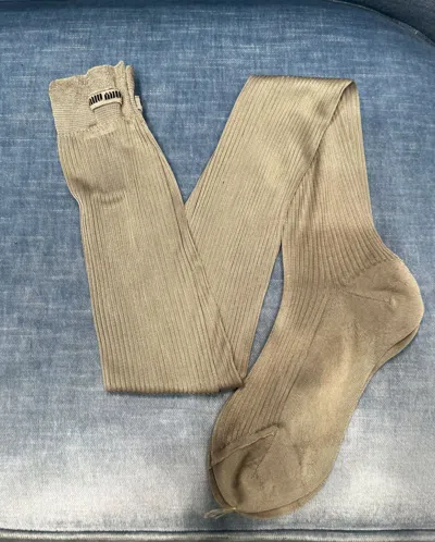Miu Miu Silk Ribbed Socks In Green