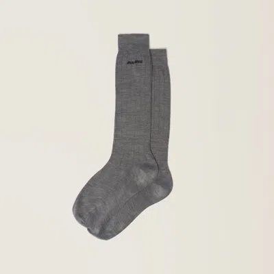 Miu Miu Silk Socks In Slate Gray