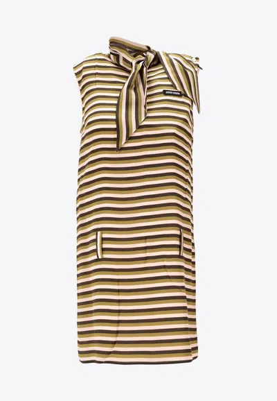 Miu Miu Silk Striped Mini Dress In Multi