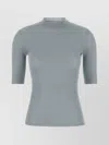 Miu Miu Silk Top With Mock Neck And Short Sleeves In Gray