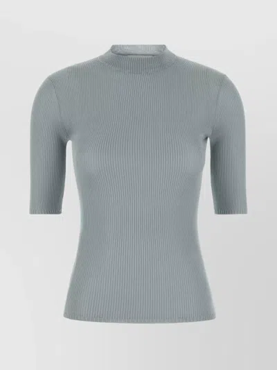 MIU MIU SILK TOP WITH MOCK NECK AND SHORT SLEEVES