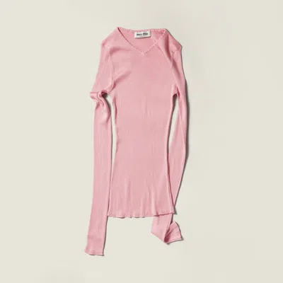 Miu Miu Silk V-neck Sweater In Pink