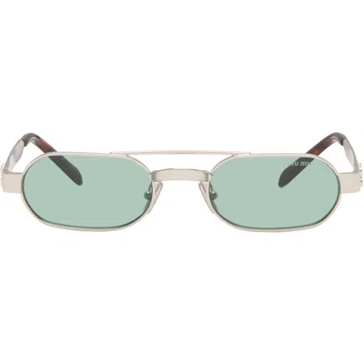 Miu Miu Silver Envie Sunglasses In Green