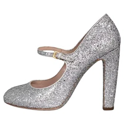 Pre-owned Miu Miu Silver Glitter Block Heel Shoes - Size 39