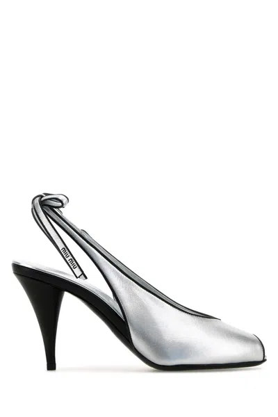 Miu Miu Silver Nappa Leather Sandals