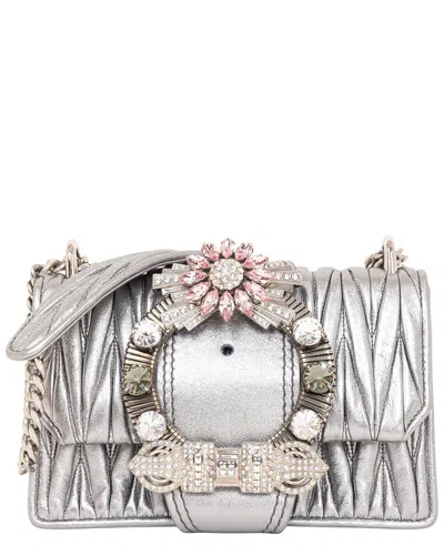 Miu Miu Silver Nappa Matelasse Leather Crystal-embellished Shoulder Bag
