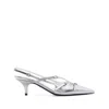 Miu Miu Buckled Metallic Leather Slingback Pumps In Silver