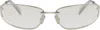 Miu Miu Silver Rimless Metal Oval Sunglasses In Metallic