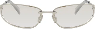 Miu Miu Silver Rimless Metal Oval Sunglasses In Metallic