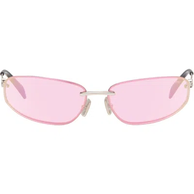 Miu Miu Silver Rimless Metal Oval Sunglasses In Green