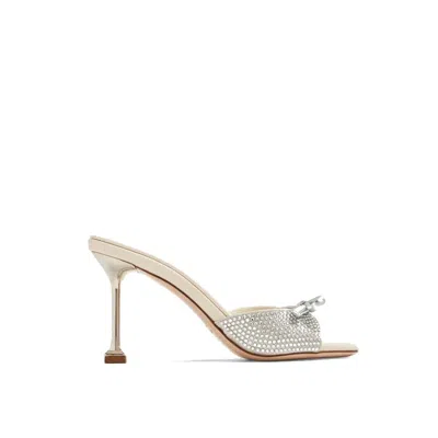 Miu Miu Silver Silk Mules In White