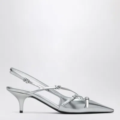 Miu Miu Silver Slingback Pumps With Buckles In Metal