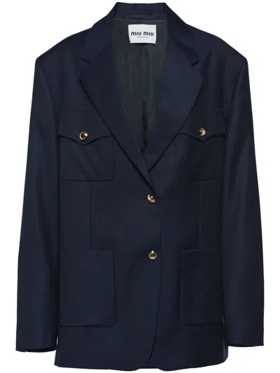 Miu Miu Single-breasted Batavia Jacket In Blue