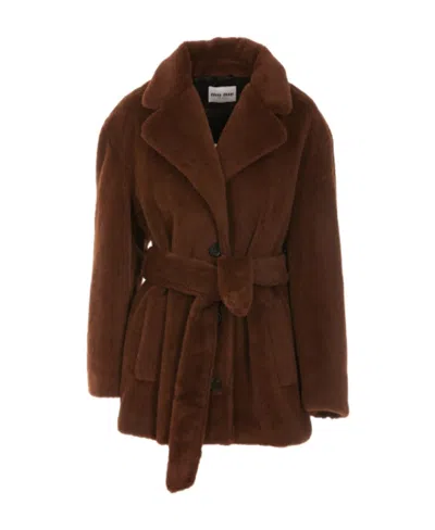 Miu Miu Single-breasted Coat In Brown