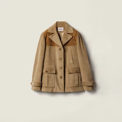 Miu Miu Single-breasted Corduroy And Leather Jacket In Brown