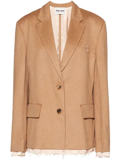 Miu Miu Single-breasted Camel Hair Jacket In Brown