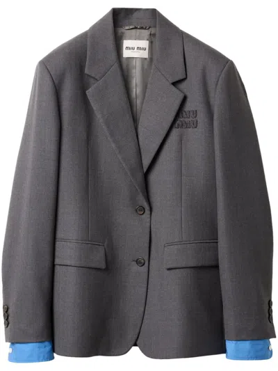 Miu Miu Single-breasted Gabardine Blazer In Blue