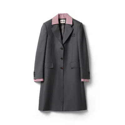 Miu Miu Single-breasted Gabardine Coat In Gray