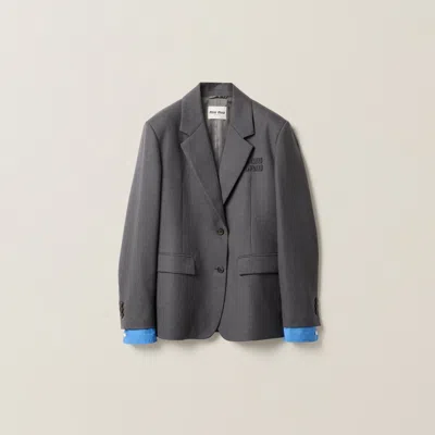 Miu Miu Single-breasted Gabardine Jacket In Anthracite Gray