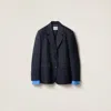 Miu Miu Logo Embroidered Oversized Wool Blazer Jacket In Navy
